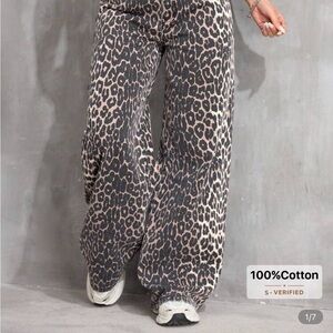 SHEIN Black and Cream Leopard Wide-Leg Jeans